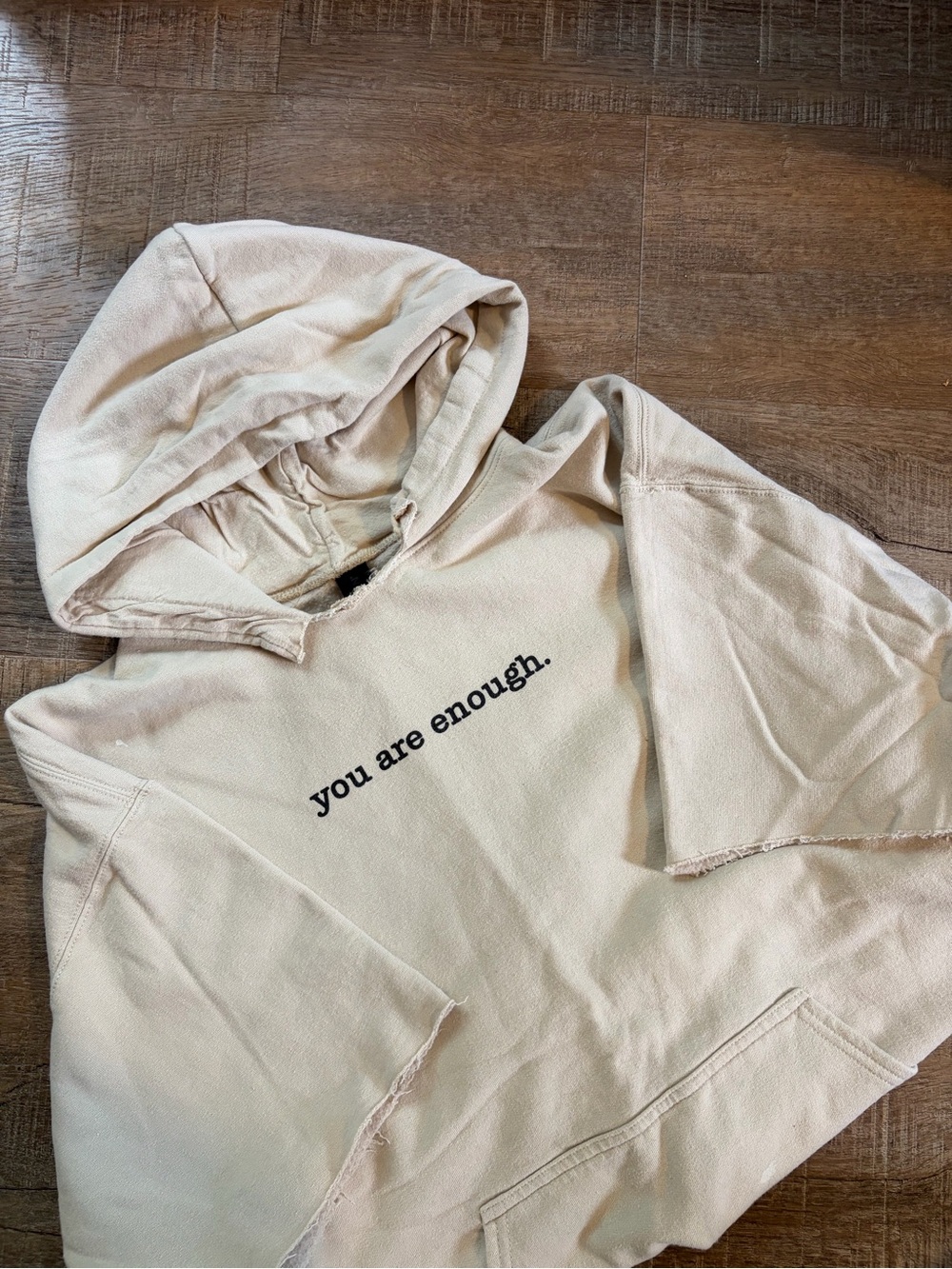 Beige "you are enough." Cropped Sleeve Hoodie